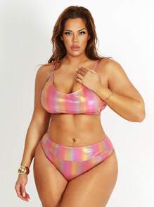 SHEIN Swim SXY Plus Size Feminino Ombre Color Casual Tankini Conjunto de maiô - Multicolorido - Ver 1