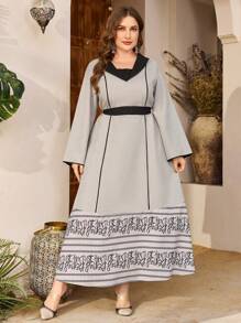 Al Najma Robe élégante pour femmes grandes tailles avec imprimé rayé, patchwork et blocs de couleurs