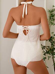 Swim Lushoire Textured 2 Pieces Set With Skirt - White - View 2