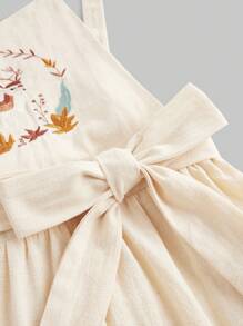 ROMWE Fairycore Women's Pastoral Style Deer Embroidered Apron, Spring/Summer - Green - View 4