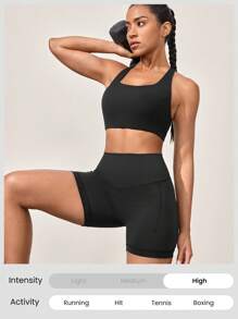 GLOWMODE 4.3" PeakBum Powersculpt™ Sweat-Wicking Cool Feel Booty-Lifting V-Waist Butt-Lifting Shorts High Impact Workout Running Training - Black - View 7