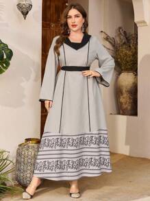 Al Najma Robe élégante pour femmes grandes tailles avec imprimé rayé, patchwork et blocs de couleurs