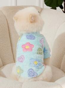 PETSIN 1 件绿色花卉印花法兰绒宠物保暖卫衣 - 彩色 - 查看 3