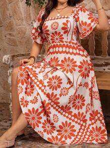 Breezaya Plus Size Floral Print Dress, Casual Vacation Style