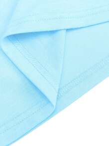 SHEIN فستان تي شيرت قصير الأكمام مطبوع بطبعة الفتاة الصغيرة الجميلة بالفيونكة والأشكال القلبية - الأزرق - مشاهدة 5