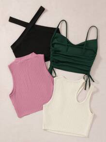 SHEIN Unity 4pcs/Set Minimalist Solid Color Casual Daily Wear Tank Top - Multicolor - View 3
