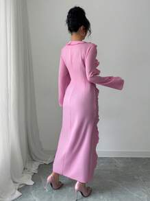 Elenzga Blusa de manga larga con volantes y lazo decorativo, de unicolor, elegante y de moda para oficina, casual, citas y vacaciones