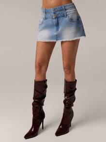 SHEIN Forever 21 Summer /Country Concert/Country Concert/Tea Party /Elegant /Concert /Casual Women/Summer /Country Music Festival Blue Denim Mini Skirt - Blue - View 8