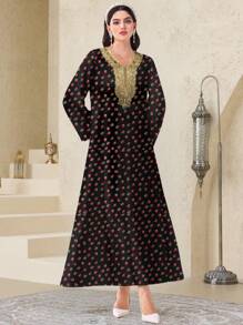 Al Najma 简约碎花保守阿拉伯风格休闲连衣裙 - 白色 - 查看 4