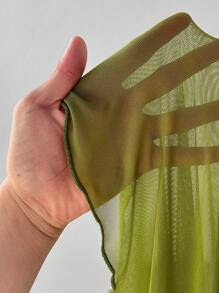 CurvyTilda Tildaharris Plus Size Women Solid Color Ruched Waist Sleeveless Sexy Cami Dress, Beach Outfits, For Hourglass Body Shape - Lime Green - View 7