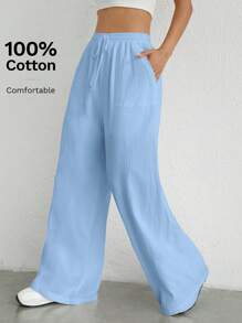 SHEIN EZwear Dambyxor med vävd elastisk midja - Babyblå - Visa 6