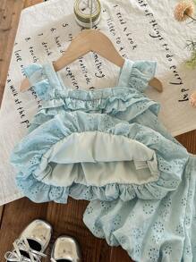 SHEIN LMoss Kids Babygirl schattige zomer vakantie bloemen borduurwerk ruche rand camisole en shorts set
