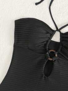 SHEIN Swim 1 pieza Traje de baño de una sola pieza para mujer con textura de punto para vacaciones de verano - Negro - Ver 7