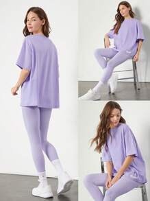 GLOWMODE Pima Cotton Unisex Short Sleeve Round Neck Oversized Tee Daily Casual Spring - Lilac Purple - View 8