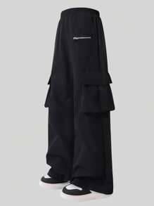 SHEIN Boy & Teenage Boys' Street Style Cargo Pants, Suitable For Cool Boys, Woven Fabric - Black - View 1