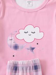 SHEIN 2pcs/Set Young Girl Snug Fit Long Sleeve Casual Homewear Set - Multicolor - View 3