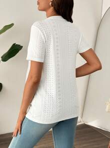 SHEIN Fashionable Casual Maternity Hollow Out Round Neck Short Sleeve T-Shirt, Summer