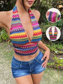 SHEIN EZwear Strand Frauen 2025 Sommer Boohoo Cowgirl Festival Frauen bunte gestreifte rückenfreie Trägertop
