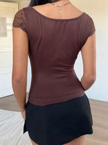 SHEIN EZwear Lace Cami Tank Top, Solid Color, Simple & Fashionable Casual Day-To-Day