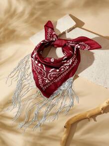 SHEIN VCAY 1pc Women Cute Sequin, Tassel, Western Cowgirl, Print Triangle Scarf, Suitable For Vacation, Concert/Festival, Picnic, Beach