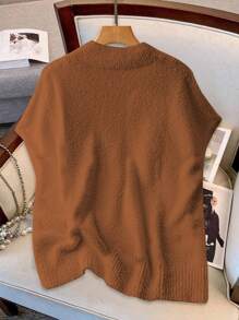 SHEIN LUNE 1pc Solid Color Cashmere-Like Sleeveless Casual Top - Rust Brown - View 3