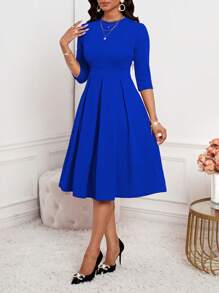 SHEIN Lady 春夏秋冬优雅办公室聚会新年女士连衣裙 - 寶藍色 - 查看 6