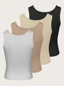 SHEIN Unity Women's Casual Versatile Solid Color Basic Tank Top - Multicolor - View 2