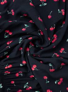 SHEIN CURVE+ 大码女式黑樱桃印花罩杯风格浪漫休闲度假连衣裙波西米亚风度假