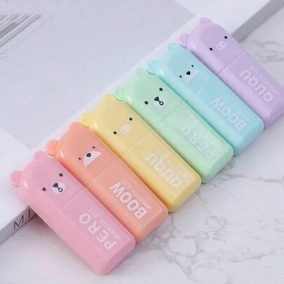 4/5/6 Pcs Kawaii Bear Highlighter Pens Cute Stationery Markers Oblique Tip Candy Color Fluorescent Pastel Pen School Supplies Back To School