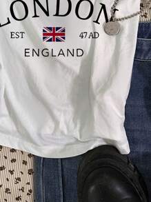 Attitoon Women Casual Sexy Camisole Skinny Black And White Splice London Print Tank Top Back To School - White - View 3