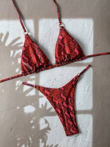 SHEIN Swim Springbreak Women Beachwear Summer Outfits For Women2025 Vacation Beach Leopard Print Bikini Set Leopard Bikinibikini Sets - Red - View 2