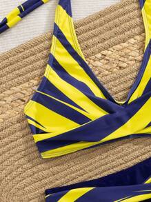 Swim Lushoire Conjunto de bikini de mujer con cuello halter y Bottom de triángulo de cintura alta