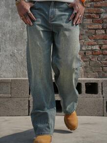 DAZY Men's Plain Wash Distressed Denim Jeans, All Season - Blue - View 1