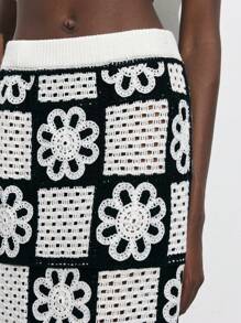 Maija Women's Floral Plaid Crochet Long Skirt, Beach Vacation Style Suitable For St. Patrick's Day, Spring Break, Easter, Music Festivals,Vacation Outfits