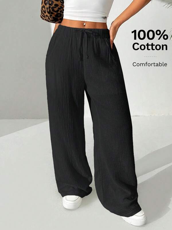 SHEIN EZwear Women's Solid Color Simple Daily Casual Long Pants