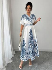 Chiquease Women V-Neck Loose Placement Floral Midi Dress, Casual And Holiday Style, Spring/Summer - Multicolor - View 4