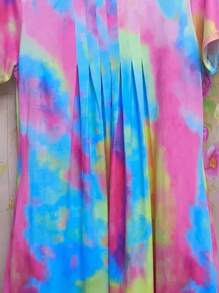 大码夏季休闲扎染印花百褶连衣裙