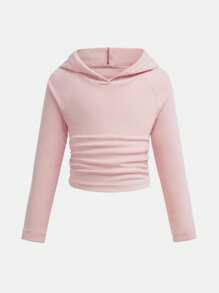 Hanevo 2 件套年轻女孩街头时尚运动装，灰色连帽衫和喇叭裤，休闲秋冬 - 粉色 - 查看 7