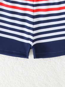SHEIN 2pcs/Set Baby Boy Swimwear, Cute Cartoon Shark Print Colorblock Long Sleeve Knit Rash Guard And Swim Trunks, Swimsuit Set