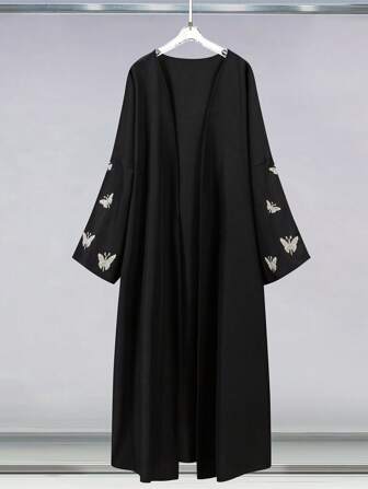 Al Najma Plus Size Women Butterfly Print Long Sleeve Open Front Abaya Kimono Jacket, Robe, Modest