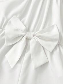 SHEIN Plus Size "Baby Girls" White Bow Strap Romper - White - View 4