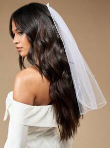 MISSGUIDED Pearl Embellished Short Bridal Wedding Veil Cathedral Length With Comb For Special Occasions Traditional Headpiece Elegant Styling Accessory