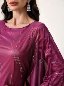Modelyn Vestito a trapezio lungo e ampio da donna, elegante, a maniche lunghe
