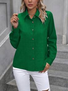 EMERY ROSE Women's Simple Elegant Casual Everyday Shirt Fall Cloth For Women - Green - View 5