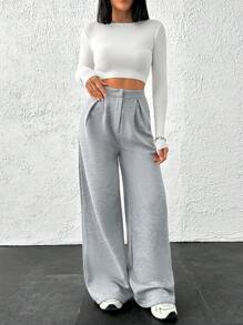 EURMUSE Women Wide Leg Button Detailed Pant Sweatpant - Grey - View 3