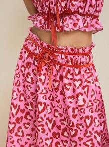 VALERIA GALIPOLI Designer Women's Pink And Red Floral Print Ruffle Bow Detail Wide Strap Cropped Summer Top - Multicolor - View 3