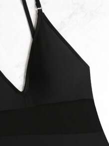 Swim Vcay Mesh Patchwork Plunging Neckline Sexy Fashionable Spaghetti Strap One-Piece Swimsuit