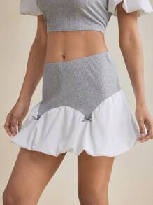 Stephany M Designer Grey & White Rib Jersey Puffball Skirt Valentine's Day - Multicolor - View 5