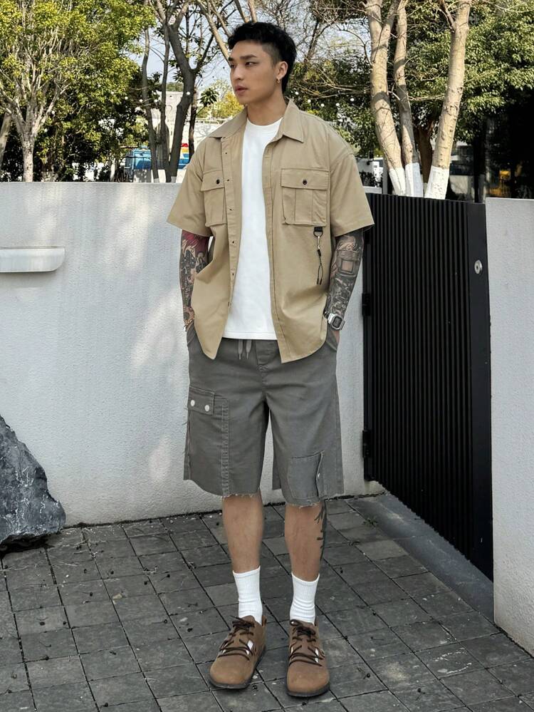 Men's Solid Color Cargo Shorts, Minimalist Casual Everyday Wear, Summer