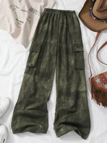 SHEIN 2025 Spring/Summer New Casual Comfortable Distressed Vintage Military Green Tween Girls' Pants, Suitable For Daily Wear, Outdoor Play, And Family Vacation